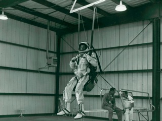 pilot flight suit training in pool at Groom Lake